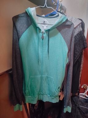 Volcom Teal and Black Zip Hoodie